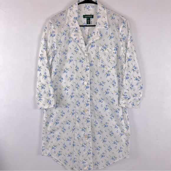 Lauren Ralph Lauren Other - Lauren Ralph Lauren Cotton Lightweight Pajama Sleep Shirt White Blue Floral Med